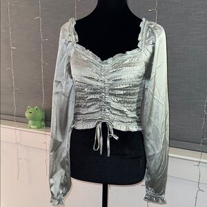 Japna Satin Ruched Long-Sleeve Crop Top